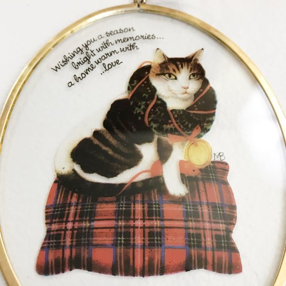 MARJOLEIN BASTIN Cozy Cat Christmas Ornament VTG 1997 Glass Light Catcher w/Box - Picture 7 of 8